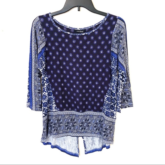 Lucky Brand Tops - Lucky Brand Blue Patterned 3/4 Sleeve Top